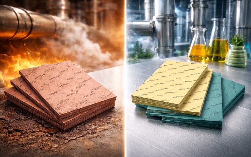 Performance comparison chart showing temperature, pressure, and chemical resistance of different gasket materials
