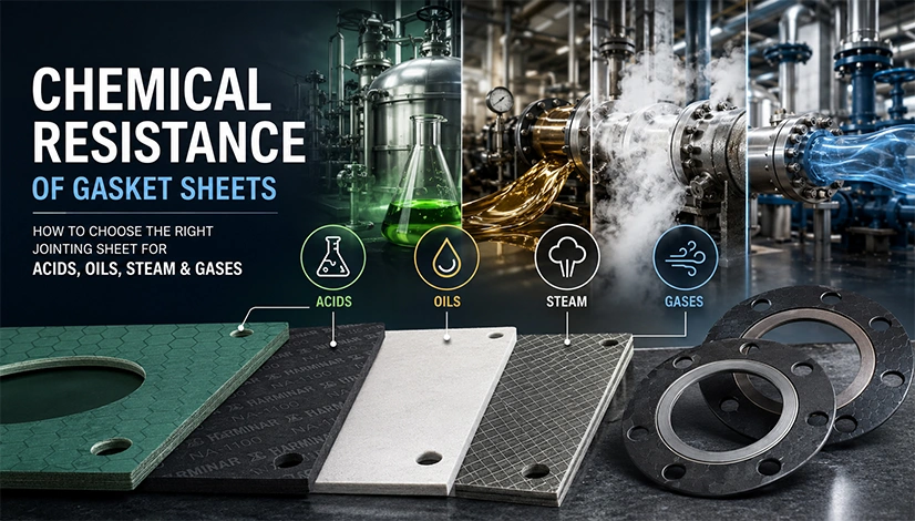 Chemical resistance of gasket sheets for acids oils steam and gases in industrial sealing