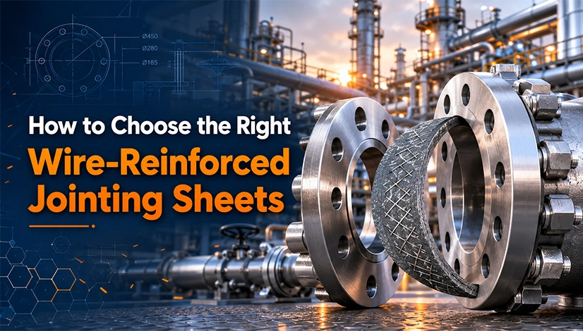 Wire-reinforced jointing sheet between industrial flanges in a high-pressure piping system