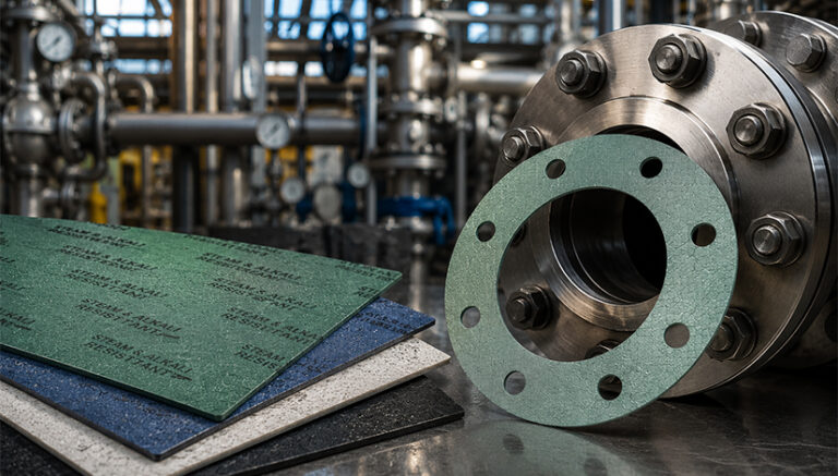 Steam and alkali resistant gasket sheets with industrial flange for process plant sealing